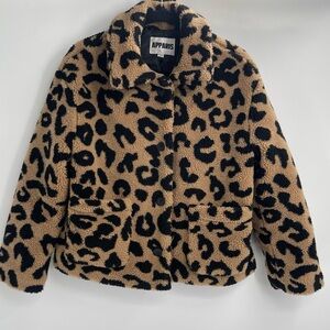 APPARIS anthropologie Animal Print Leopard cheetah Faux Fleece Teddy Jacket xs